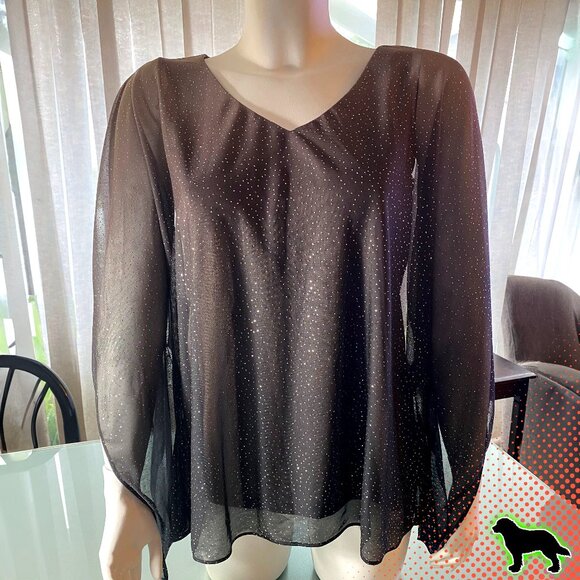 Liz Jordan Purple Glitter Gradient Sheer Top with Tank Lining Size S Like NEW - Picture 1 of 5